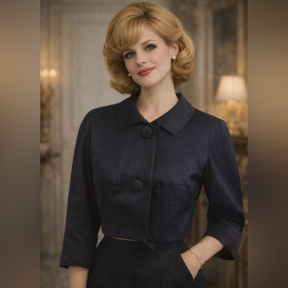*Vintage 50’s- dark navy cropped jacket / S:M - silky texture